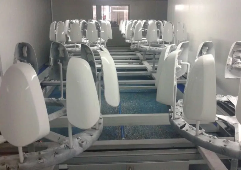 Mirror housings on the Class 100,000 clean paint line