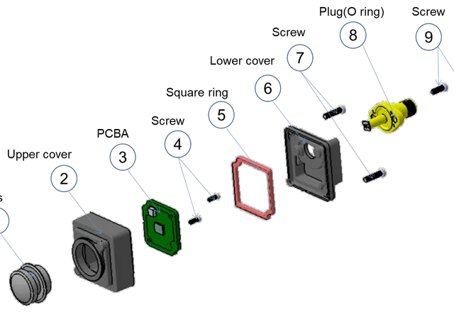 Exploded view of a vehicle camera module